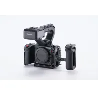 Tilta camera cage for Canon C50 featuring a top handle extension, side handle, LED light panel, and Arca-Swiss plate for versatile video production setupsTilta camera cage for Canon C50 featuring a top handle extension, side handle, LED light panel, and Arca-Swiss plate for versatile video production setups