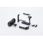 Комплект камерной клетки Tilta для Canon C50 с модульной конструкцией, включающий разобранные элементы: боковая рукоятка, верхняя панель с рельсом NATO, основание Arca-Swiss и надежные зажимы для кабелей USB-C и HDMI
