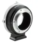 Metabones Contax Yashica uz Sony E-mount T Cine adaptera melns matēts sānu skats ar pozitīvu fiksēšanas mehānismu un Arca-tipa stativpēdu