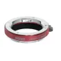Metabones red Leica M to Sony E-mount adapter with precision brass construction and flocked interior for reduced flare, top view