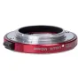 Красный адаптер Metabones для объективов Leica M к камерам Micro Four Thirds с сатиновым покрытием, изготовленный из латуни и алюминия, крупный план спереди