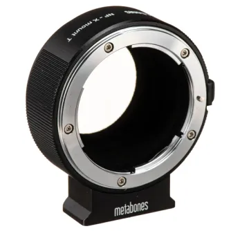Metabones Nikon F to Fujifilm X-Mount adapter with detachable Arca-type tripod foot, black rubberized grip, and precision brass construction