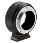 Metabones Olympus OM to Sony E-mount T adapter - precision brass adapter with detachable Arca-type tripod foot, matte black finish, side view