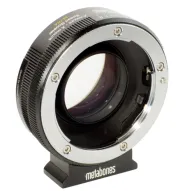 Metabones Speed Booster ULTRA 0.71x adapter for Sony A-mount to Fujifilm X-mount, black matte finish with optical elements visible through the lens openingMetabones Speed Booster ULTRA 0.71x adapter for Sony A-mount to Fujifilm X-mount, black matte finish with optical elements visible through the lens opening