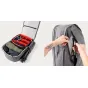 Moment Everything Backpack 28L Weekender open view showing internal organization with padded laptop compartment and camera cube accessory