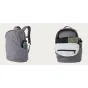 Moment Everything Backpack 17L grey daypack featuring a side pocket for a water bottle and an open view revealing internal storage with a laptop compartment and camera insert compatibility.