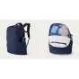 Moment Everything Backpack 17L Daypack navy side and front view with open compartments showing laptop sleeve, organized storage, and water bottle pockets