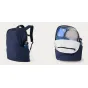 Moment Everything Backpack 21L Overnight in navy with open clamshell view showing organized storage for laptop, jacket, and water bottle