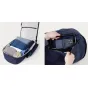 Moment Everything Backpack 28L Weekender Navy with Insert Anchor system for camera cube, showcasing organized interior storage for clothes and accessories.