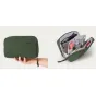 Moment Everything Tech Organizer in olive green with durable micro ripstop fabric, zip-around closure, and interior stretch pockets for cables, passport holder, small bottles, and power bank.