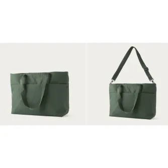 Moment Everything Travel Tote 19L Olive – durable micro ripstop nylon bag with weatherproof zippers, padded laptop sleeve, and removable cross-body strap for versatile travel and work use