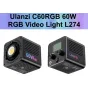 Ulanzi C60RGB 60W RGB video light with COB LED, showcasing front and side views with control panel, touchscreen, and mini Bowens mount compatibility