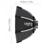 Ulanzi FOLD QS30 Mini Bowens Mount Softbox 30cm in a folded state, featuring a black exterior and silver reflective interior, with brand and model printed on the fabric.