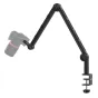 Ulanzi VIJIM LS25 adjustable desktop boom arm with camera mounted, showcasing 27.2-inch reach and 360° rotation for versatile positioning of microphones, cameras, or lights