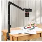 Ulanzi VIJIM LS25 adjustable desktop boom arm with DSLR camera mounted, showcasing 27.2-inch reach and 360° rotation for versatile overhead and side positioning