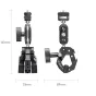 Ulanzi CO78 Super Clamp Kit with dual ball head magic arm and 3-jaw clamp, showcasing precise measurements and versatile mounting options for cameras, lights, and accessories.
