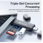 Ulanzi CR3 3-in-1 card reader with USB-C connection, featuring SD and MicroSD slots for high-speed data transfer up to 200MB/s and simultaneous multi-card reading for photographers.