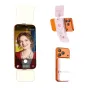 Ulanzi GL01 Sakura Pink magnetic fill light with dual LED panels attached to a smartphone, providing adjustable brightness and color temperature for even facial illumination during vlogging and streaming.