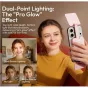 Компактный магнитный наполнительный свет Ulanzi GL01 Sakura Pink, закреплённый на смартфоне для профессиональной двухуровневой подсветки при видеосъёмке, демонстрирующий равномерное освещение лица и эффект «профессионального сия