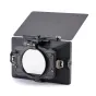 Tilta Mirage Pro 110mm matte box starter kit with open carbon fiber sun visor, showcasing filter holders and clamp-on adapter for versatile lens attachment.