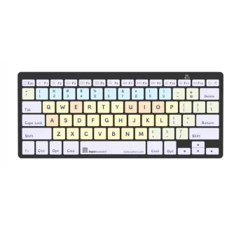 LogicKeyboard Dyslexie Bluetooth keyboard for Mac featuring dyslexia-friendly Dyslexie font and color-coded keys for improved readability and typing accuracy.