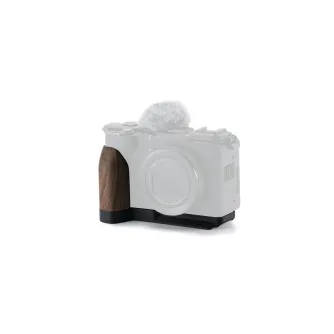Tilta walnut wooden grip baseplate for Canon PowerShot V1 camera featuring an ergonomic side handle and aluminum mounting plate