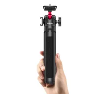 Ulanzi MT-16 extendable tripod with ballhead and cold shoe mount, black, handheld view showing ergonomic grip and 1/4-inch thread compatibilityUlanzi MT-16 extendable tripod with ballhead and cold shoe mount, black, handheld view showing ergonomic grip and 1/4-inch thread compatibility
