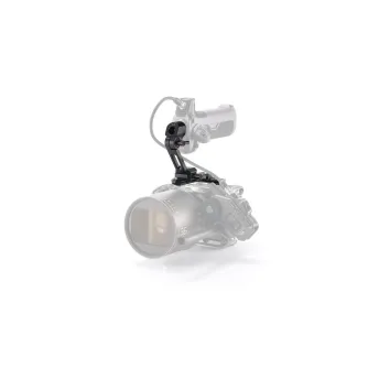 Tilta Nucleus-M II Top Handle Adapter with hand grip mounted horizontally for low-angle camera shots, featuring NATO rail clamp and T-shaped accessory mounts