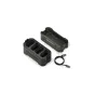 Портативная зарядная станция Tilta для аккумуляторов DMW-BLK22 с четырьмя слотами и USB-C входом, с элегантным дизайном и включенным зарядным кабелем.