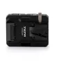Tilta Hydra Alien Pro V-Mount Power Module HDA-T18-PM-V rear view featuring multiple output ports, a battery compartment cover with latch, and a rugged design for secure attachment.