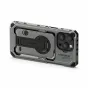 Tilta Khronos iPhone 16 Pro case with robust camera cage structure, featuring modular accessory mounts, locking clamp mechanism, and electronic contacts for power passthrough.