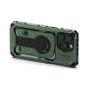 Tilta Khronos iPhone 16 Pro Max case in Forest Green, showcasing rear view with lens cluster, depth scale ruler, and secure locking clamp for accessories