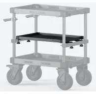 Tilta TC-MLT-B black mid-level aluminum tray for Boulder Camera Cart with tool-free spring-pin clamp installation, viewed from front-left angleTilta TC-MLT-B black mid-level aluminum tray for Boulder Camera Cart with tool-free spring-pin clamp installation, viewed from front-left angle