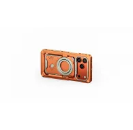 Tilta Khronos iPhone 17 Pro Max case in orange with a robust cage design, modular mounting points, and integrated power passthrough for accessories.Tilta Khronos iPhone 17 Pro Max case in orange with a robust cage design, modular mounting points, and integrated power passthrough for accessories.