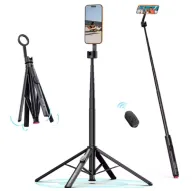 Ulanzi SK-21 Magnetic Auto-Open Tripod with 1.8m extension, wireless remote, and smartphone mounted in selfie stick and tripod modesUlanzi SK-21 Magnetic Auto-Open Tripod with 1.8m extension, wireless remote, and smartphone mounted in selfie stick and tripod modes