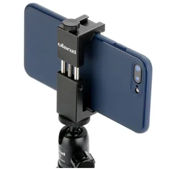 Ulanzi ST-02S IronMan II all-metal smartphone tripod mount with cold shoe, securely holding a phone on a tripod for versatile photography and videography