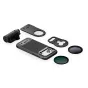 Tilta Khronos Lite iPhone 17 Pro Max Creator Kit - complete black setup featuring ergonomic handle, magnetic case, 58mm ND and polarizer filters, and additional mounting accessories