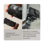 Tilta magnetic quick-release baseplate TA-T95-QRMB-TG for DJI Osmo Action cameras with 1/4-inch thread, shown from underside and mounted on a shock-absorbing arm