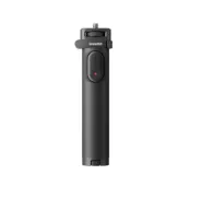 Insta360 foldable selfie stick 2-in-1 with mini remote control - side view of compact design featuring a textured grip and a 1/4-inch thread for mounting cameras.Insta360 foldable selfie stick 2-in-1 with mini remote control - side view of compact design featuring a textured grip and a 1/4-inch thread for mounting cameras.