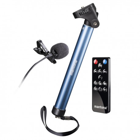 Selfie Stick - mantona Monopod Selfy Report Set blue for iOS - quick order from manufacturer