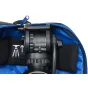 CamRade tripodBag Lite segtāma fluid head nodaļa ar novietojuma norādes simbolu un drošības mehānismu