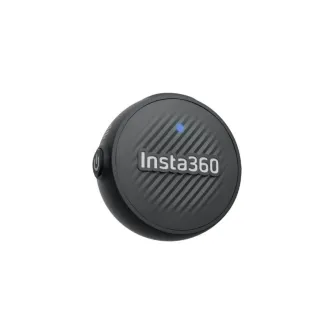 Insta360 Mic Air Transmitter wireless microphone front view with compact design and blue LED indicator