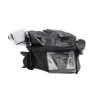 camRade wetSuit protective cover for Sony PXW-FS5 with clear LCD access and interchangeable lens covers, includes weatherproof pouch