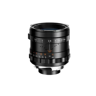 Thypoch Simera 35mm f1.4 lens for Leica M mount featuring advanced optics, a black and silver finish, and dual focus tabs for precise manual focusing.