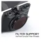 Tilta MB-T15-67 67mm objektīvu adapteris ar priekšējo filtru vītni, nodrošinot drošu matējošās rāmes pievienošanu.