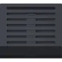 Razer melnā regulējamā laptopa stāve ar minimālistisku dizainu, kas aprīkota ar vairākiem horizontāliem slāņiem un elegantu matētu apdari, ar zīmola nosaukumu 'Razer' smalki iegravētu apakšējā centrā.