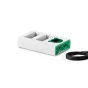 Tilta NP-W126S dual-channel battery charger in forest green with USB-C and Micro-USB inputs, LCD status display, and connected charging cable