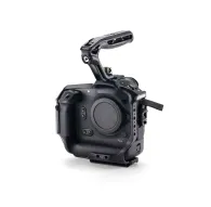 Tilta camera cage for Canon R1 base kit featuring a handle attachment and modular mounting points for accessoriesTilta camera cage for Canon R1 base kit featuring a handle attachment and modular mounting points for accessories
