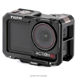 Tilta black camera cage for DJI Osmo Action 5 Pro featuring a magnetic filter mount and quick-release baseplate