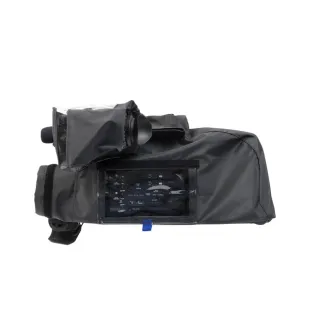 camRade wetSuit waterproof cover for Sony PXW-FS7 Mark II - front view with clear LCD window for full control access
